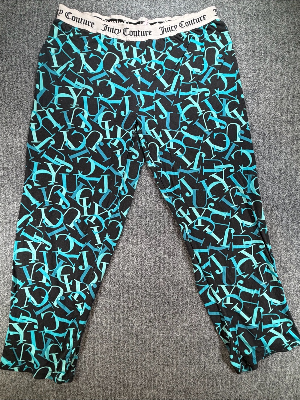 Juicy Couture Womans Pajama Pants Size Large Blue Black Print Y2K Lounge